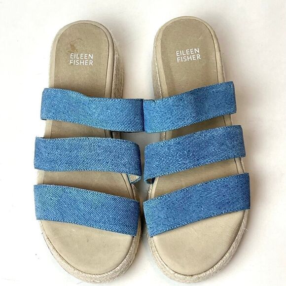 Eileen Fisher Mayla Denim Espadrille Sandals Blue Sz 9 - Picture 3 of 9